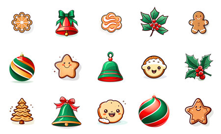 A collection of christmas cookies and decorations. Generative AI image.の素材