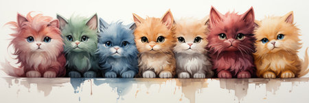 A group of cats sitting next to each other. Generative AI image.の素材