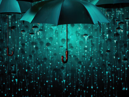 A bunch of umbrellas that are in the air. Generative AI. Cyber security to protect cryptocurrency.の素材