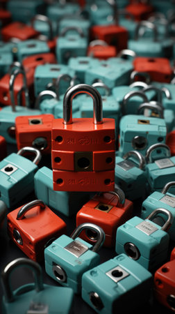 Circuit board with a lock. Cyber security to safeguard cryptocurrency. Digital image.の素材