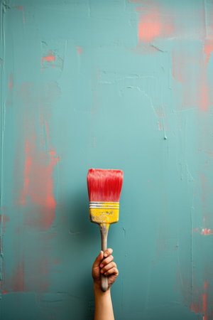 A person holding a paint brush in their hand.の素材