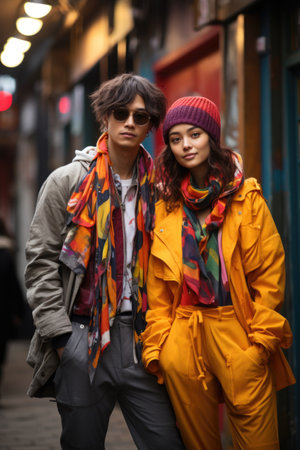 A man and a woman standing next to each other.の素材