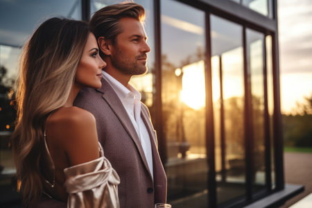 A man and a woman standing next to each other.の素材