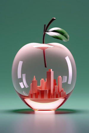 An apple with a city inside of it. Crystal apple.の素材