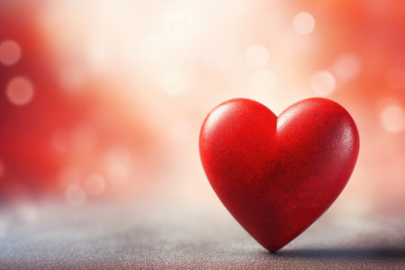 A red heart sitting on top of a table. Copy space, place for text.の素材