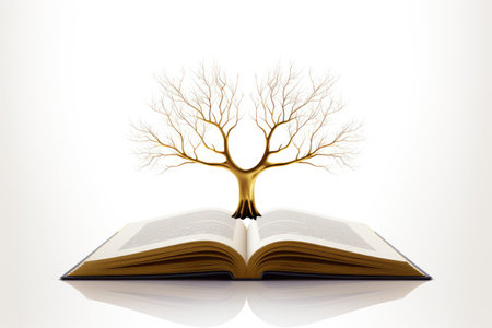 An open book with a tree growing out of it.の素材