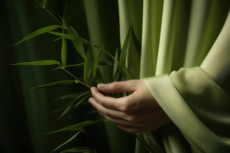 A person holding a plant in their hand.の素材