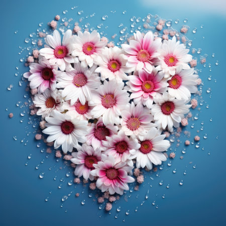 A heart shaped arrangement of white and pink flowers.の素材