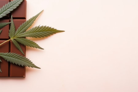 A chocolate bar with a marijuana leaf on top of it.の素材