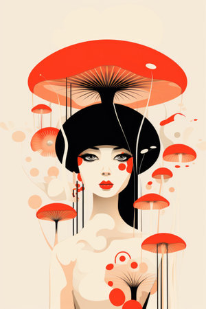 A woman wearing a hat and holding an umbrella.の素材