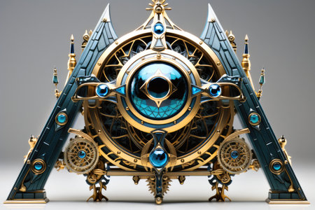 A triangle shaped brooch with a blue stone.の素材