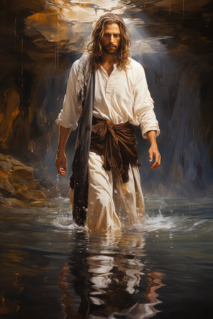 A painting of Jesus walking on water.の素材