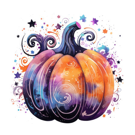 A watercolor painting of a pumpkin on a white background. Halloween decor.の素材