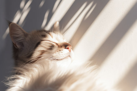 A cat laying on the floor with its eyes closed.の素材