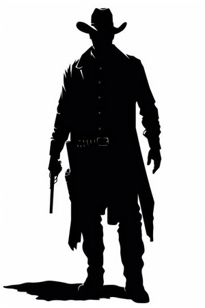 A silhouette of a cowboy with a gun.の素材