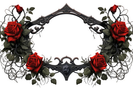 A gothic frame with red roses and vines. Frame with copy space.の素材