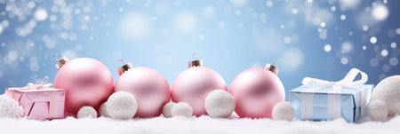 A group of christmas ornaments sitting on top of a snow covered ground.の素材