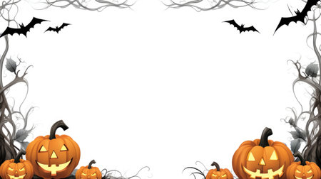 A halloween frame with pumpkins and bats. Frame with copy space.の素材