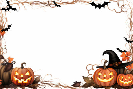 A halloween frame with pumpkins and bats. Frame with copy space.の素材