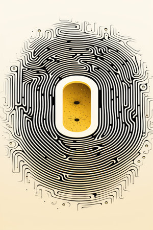 A black and white computer chip with fingerprint labytinth pattern on itの素材