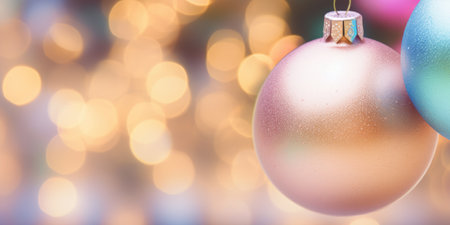 A close up of two christmas ornaments on a string.の素材