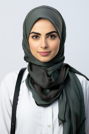A woman wearing a hijab and a white shirt.の素材