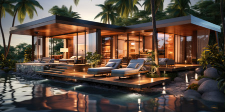 A house with a pool in the middle of it.の素材