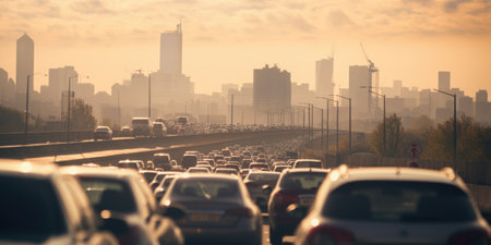 A lot of cars that are sitting in the street.の素材