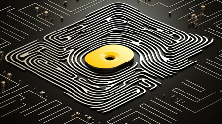 A black and white computer chip with fingerprint labytinth pattern on itの素材