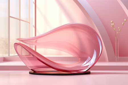 Clean transparent glass or bended plastic sculpture, abstract semi transparent shape.の素材