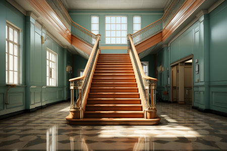 A staircase leading to a second floor in a building.の素材