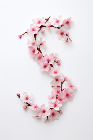 The letter s is made up of pink flowers.の素材