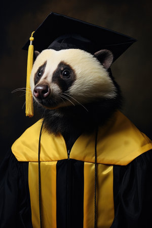 A panda bear wearing a graduation cap and gown.の素材