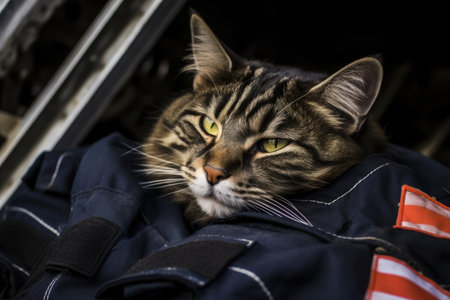 Cat paramedic inside an ambulance.の素材