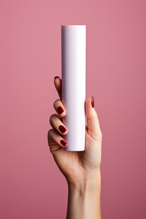 A person holding a white tube in their hand. Beauty product mockup.の素材