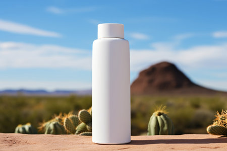 A white bottle sitting on top of a desert.の素材
