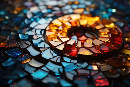 A close up of a colorful mosaic on a table.の素材