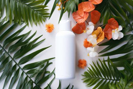 A bottle of lotion sitting on top of a table.の素材