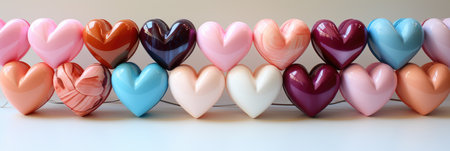 A row of heart shaped balloons on a table. Valentines day banner.の素材