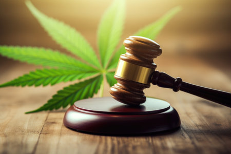 A wooden gavel sitting on top of a wooden table, legalization of marijuanaの素材