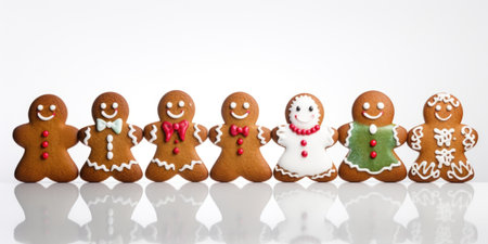 A group of gingerbread men and women, art project in primary school, on white backgroundの素材