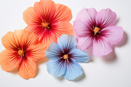 A close up of flowers on a white surface, art project in primary school, on white backgroundの素材
