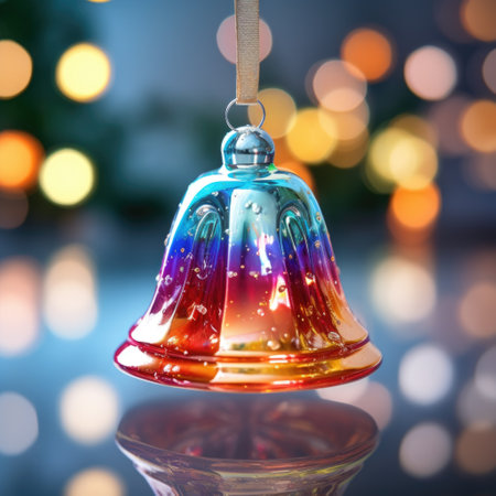 A glass christmas bell ornament hanging from a stringの素材