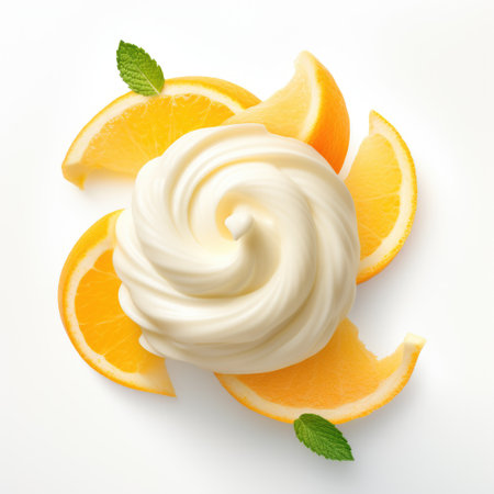 Sorbet swirl on white with citrus oranges. Photorealistic, on white backgroundの素材
