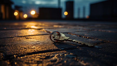 A bunch of keys laying on the ground. Lost keys, sad emotional imageの素材