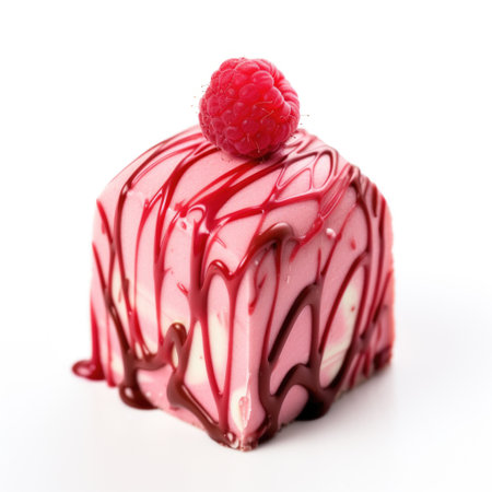 A piece of cake with a raspberry on top, art project in primary school, on white backgroundの素材