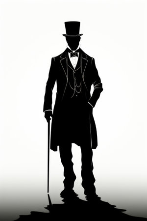 A man in a tuxedo and top hat with a caneの素材