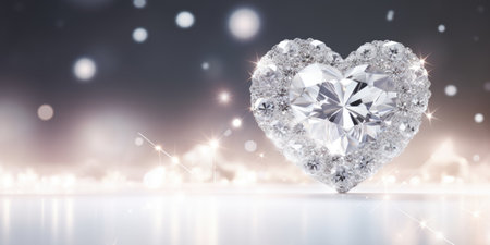 A heart shaped diamond on a shiny surfaceの素材