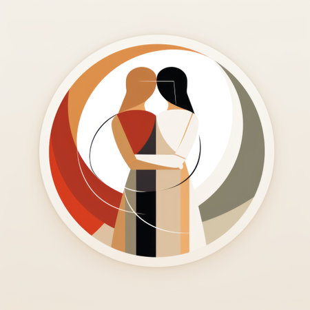 A woman standing in front of a circular object National Hug Dayの素材