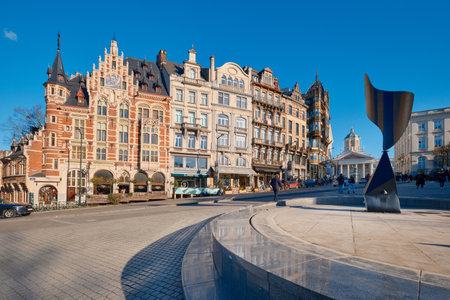 A city square with a sculpture in the middle of itのeditorial素材